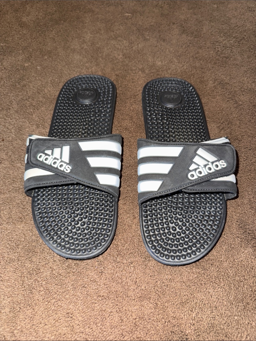 adidas Black and White Adjustable Strap Slide Sandals